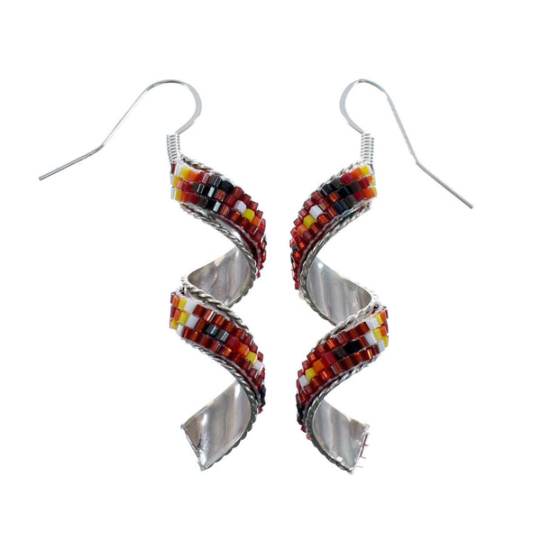Multicolor Sterling Silver Native American Spiral Beaded Hook Dangle Earrings AX127625
