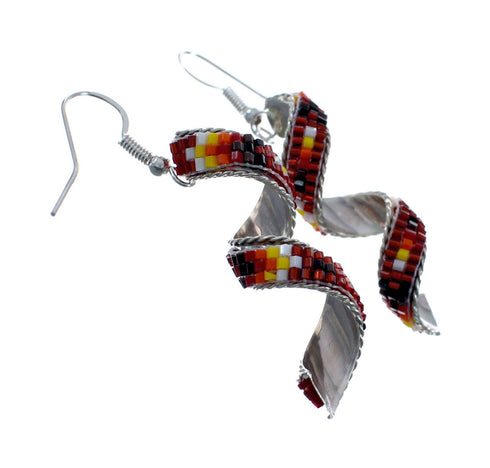 Multicolor Sterling Silver Native American Spiral Beaded Hook Dangle Earrings AX127625