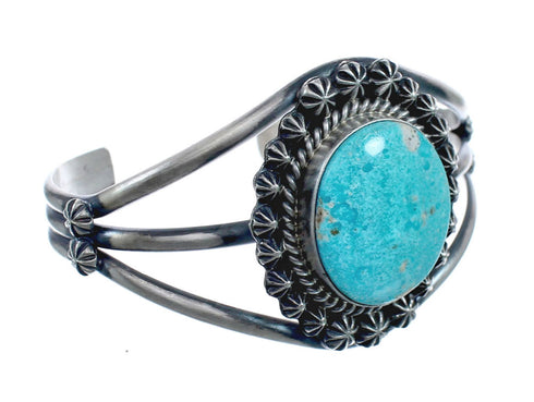 Native American Genuine Sterling Silver Kingman Turquoise Cuff Bracelet AX127645