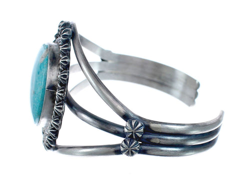 Native American Genuine Sterling Silver Kingman Turquoise Cuff Bracelet AX127645
