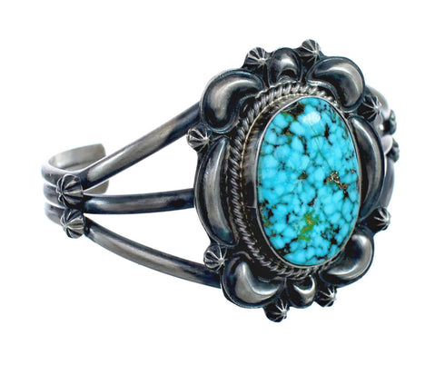 Native American Genuine Sterling Silver Kingman Turquoise Cuff Bracelet AX127646