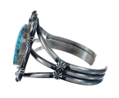 Native American Genuine Sterling Silver Kingman Turquoise Cuff Bracelet AX127646