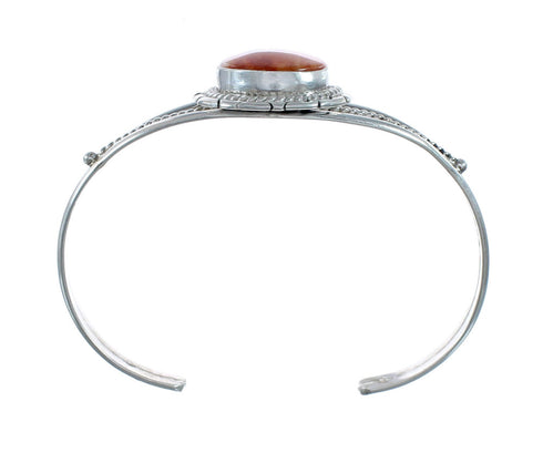 Navajo Authentic Sterling Silver Oyster Shell Cuff Bracelet AX127659