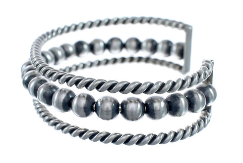 Navajo Sterling Silver Bead Cuff Bracelet AX127674