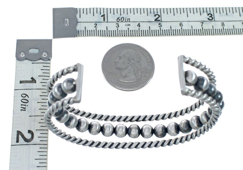 Navajo Sterling Silver Bead Cuff Bracelet AX127674