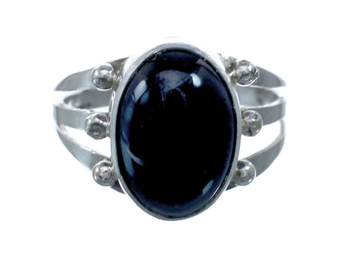 Sterling Silver And Onyx Navajo Ring Size 8-3/4 AX127853