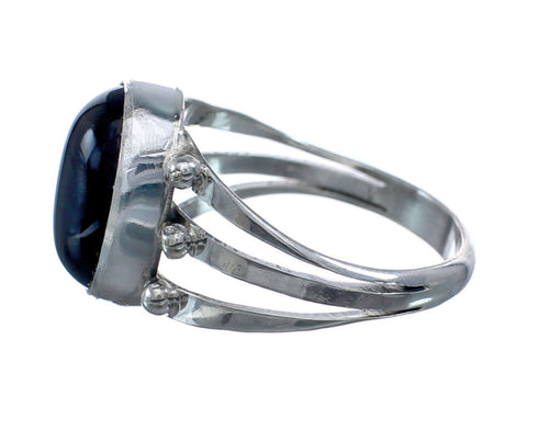 Sterling Silver And Onyx Navajo Ring Size 8-3/4 AX127853