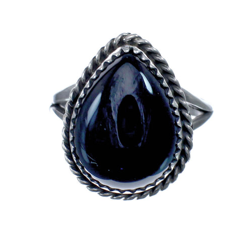 Onyx And Silver Navajo Native American Ring Size 6 AX127834