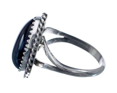 Onyx And Silver Navajo Native American Ring Size 8-1/4 AX127840
