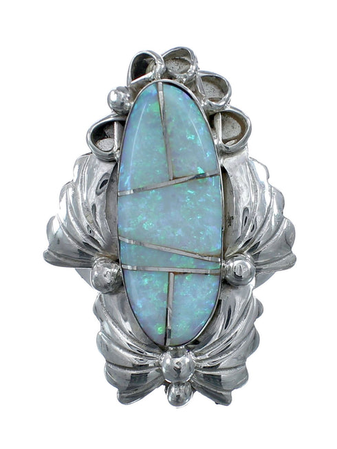 Genuine Sterling Silver Navajo Opal Inlay Leaf Ring Size 8-3/4 AX127708