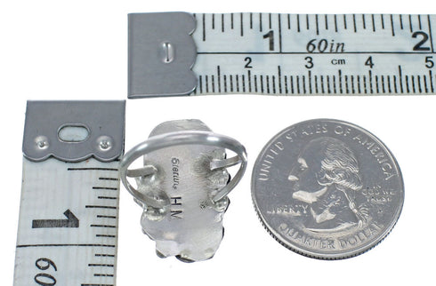 Flower Scalloped Leaf Turquoise Genuine Sterling Silver Navajo Ring Size 6-1/4 AX127699