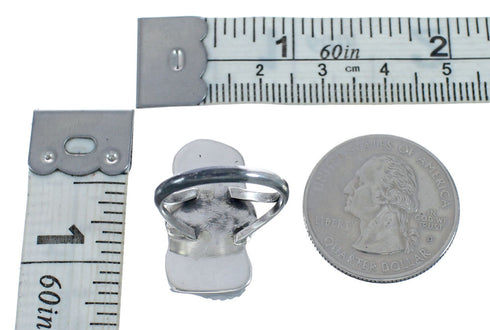 Authentic Sterling Silver Navajo Turquoise Coral Leaf Design Ring Size 8-1/4 AX127790