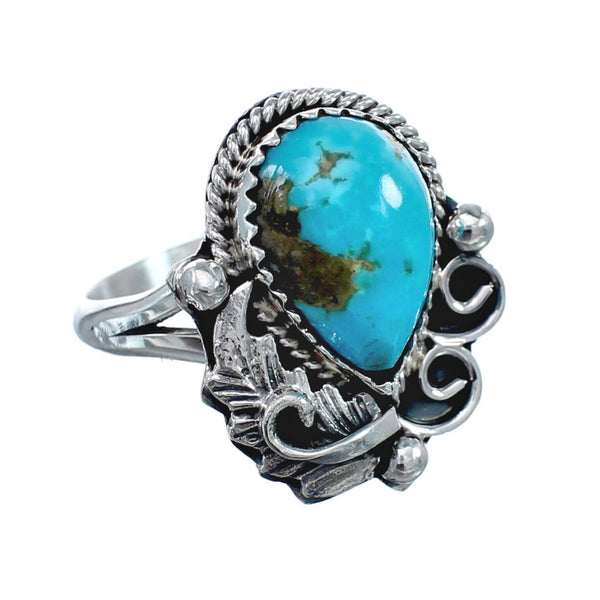 Turquoise Sterling Silver Navajo Leaf Ring Size 7-3/4 AX127734