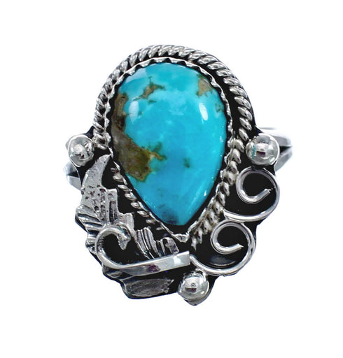 Turquoise Sterling Silver Navajo Leaf Ring Size 7-3/4 AX127734