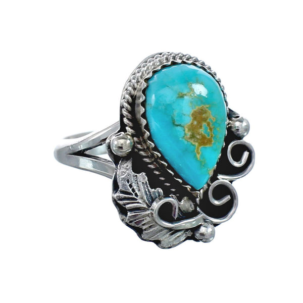Turquoise Sterling Silver Navajo Leaf Ring Size 7-1/4 AX127758