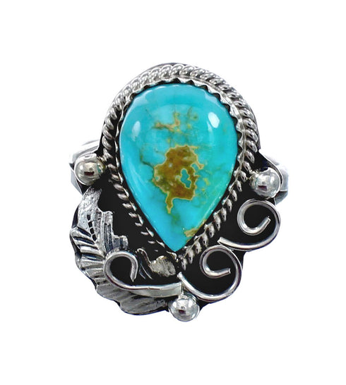Turquoise Sterling Silver Navajo Leaf Ring Size 7-1/4 AX127758