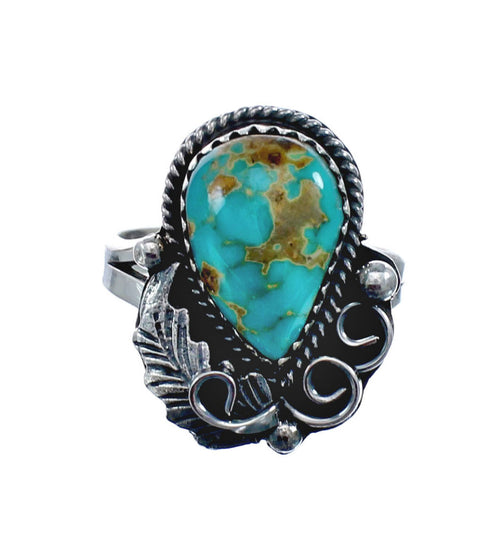 Turquoise Sterling Silver Navajo Leaf Ring Size 7-1/4 AX127763