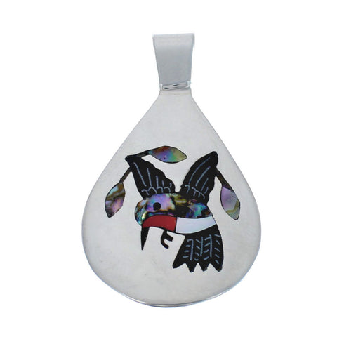 Hummingbird Multicolor Authentic Sterling Silver Zuni Pendant AX127957