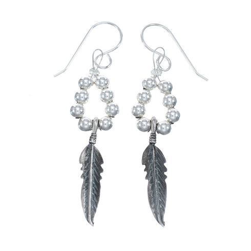 Native American Sterling Silver Feather Hook Dangle Earrings AX128000
