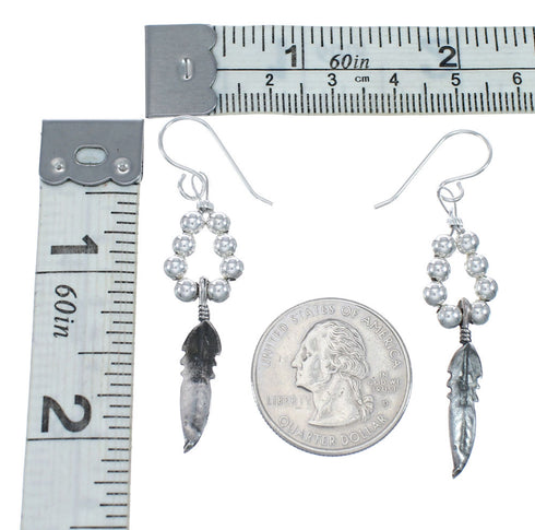 Native American Sterling Silver Feather Hook Dangle Earrings AX128000