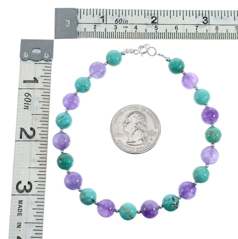 Turquoise And Amethyst Navajo Sterling Silver Bead Bracelet AX128008
