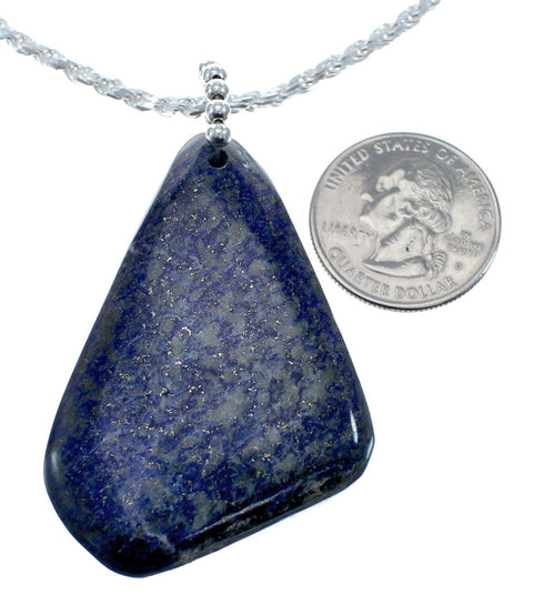 Native American Sterling Silver Lapis Italian Rope Chain 18-1/8" Necklace Pendant Set AX128040