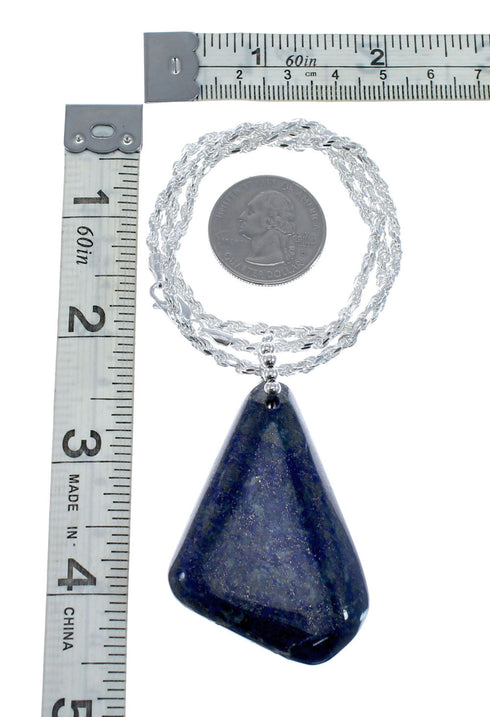 Native American Sterling Silver Lapis Italian Rope Chain 18-1/8" Necklace Pendant Set AX128040