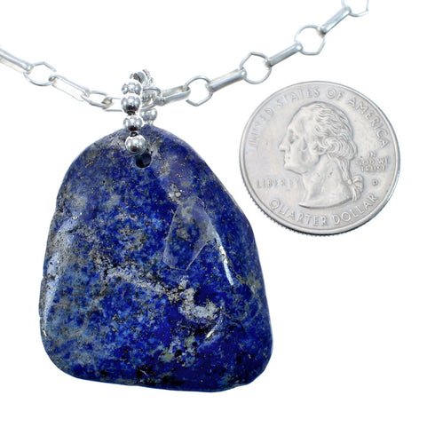 Native American Sterling Silver Lapis Link Chain Necklace Pendant Set AX128042