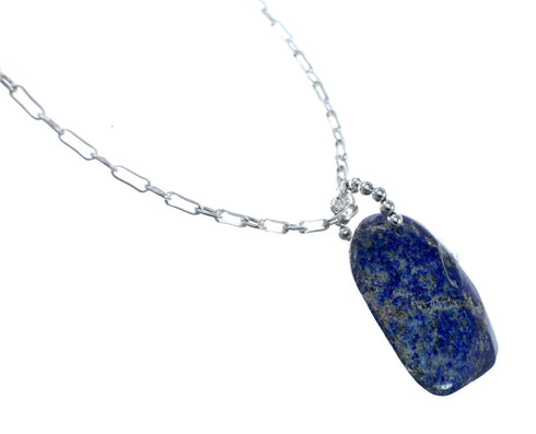 Native American Sterling Silver Lapis Link Chain Necklace Pendant Set AX128042