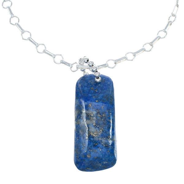 Native American Sterling Silver Lapis Link Chain Necklace Pendant Set AX128047