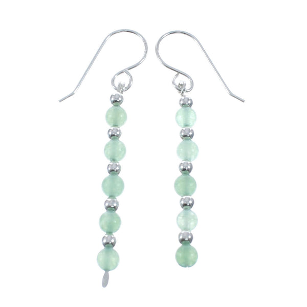 Native American Jade Sterling Silver Bead Hook Dangle Earrings AX128073