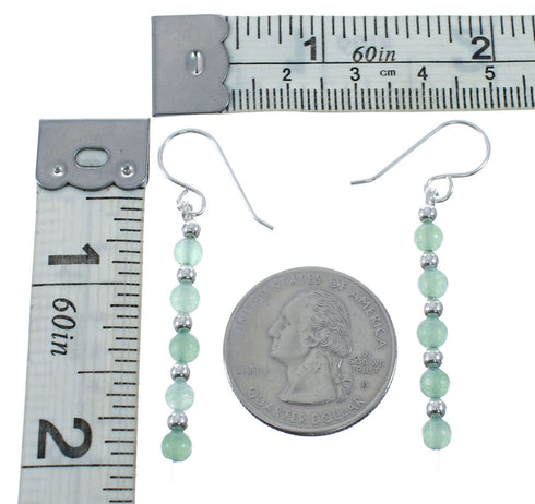 Native American Jade Sterling Silver Bead Hook Dangle Earrings AX128073