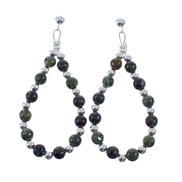 Sterling Silver Unakite Bead Post Dangle Earrings AX128084