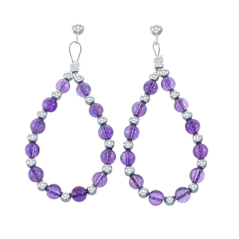 Sterling Silver Amethyst Bead Post Dangle Earrings AX128085