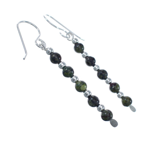 Native American Unakite Sterling Silver Bead Hook Dangle Earrings AX128075