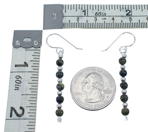 Native American Unakite Sterling Silver Bead Hook Dangle Earrings AX128075