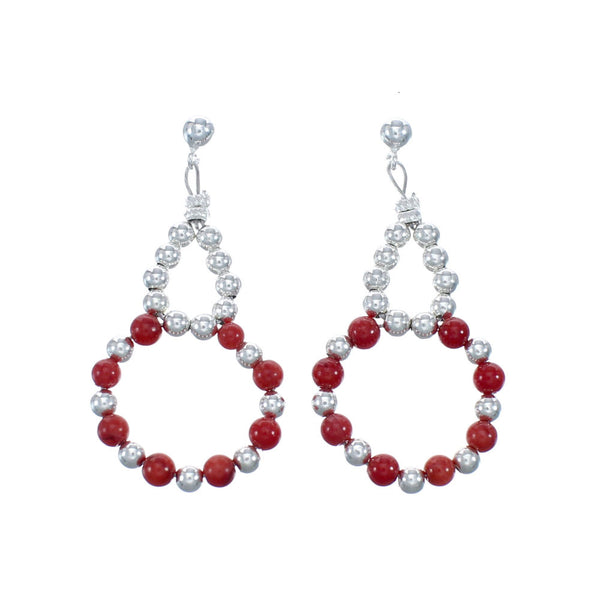 Sterling Silver Coral Bead Post Dangle Earrings AX128079