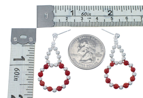 Sterling Silver Coral Bead Post Dangle Earrings AX128079