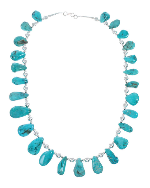Turquoise Navajo Sterling Silver Bead Necklace AX128090
