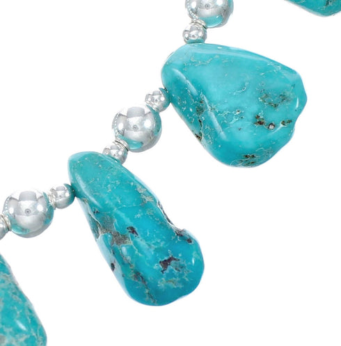 Turquoise Navajo Sterling Silver Bead Necklace AX128090