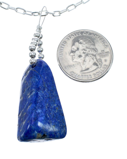 Native American Sterling Silver Lapis Link Chain Necklace Pendant Set AX128061