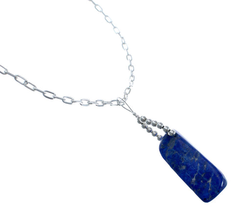 Native American Sterling Silver Lapis Link Chain Necklace Pendant Set AX128061