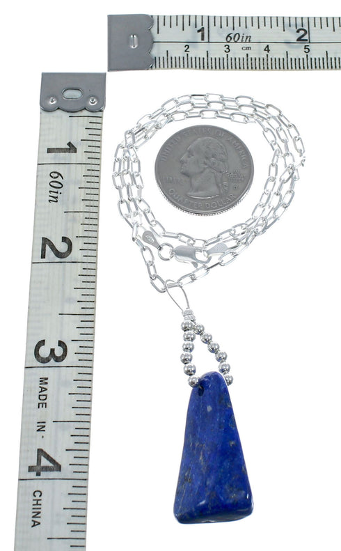 Native American Sterling Silver Lapis Link Chain Necklace Pendant Set AX128061