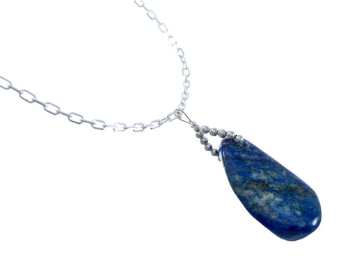 Native American Sterling Silver Lapis Italian Link Chain 18" Necklace Pendant Set AX128062