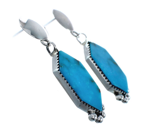 Navajo Turquoise Sterling Silver Post Dangle Earrings AX128098