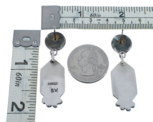 Navajo Turquoise Sterling Silver Post Dangle Earrings AX128098