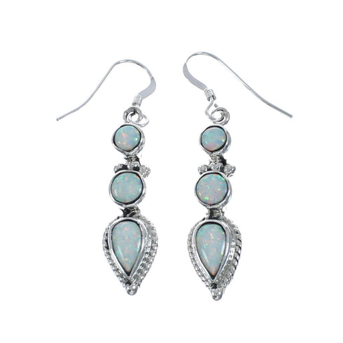 Sterling Silver Opal Navajo Hook Dangle Earrings AX128174