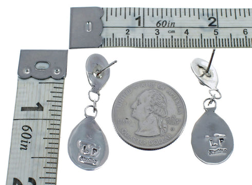 Native American Turquoise Sterling Silver Bear Paw Post Dangle Earrings AX128176