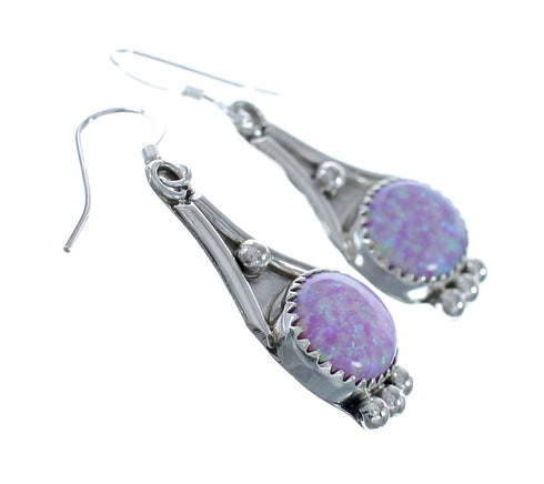 Native American Navajo Sterling Silver Pink Opal Hook Dangle Earring JX128404
