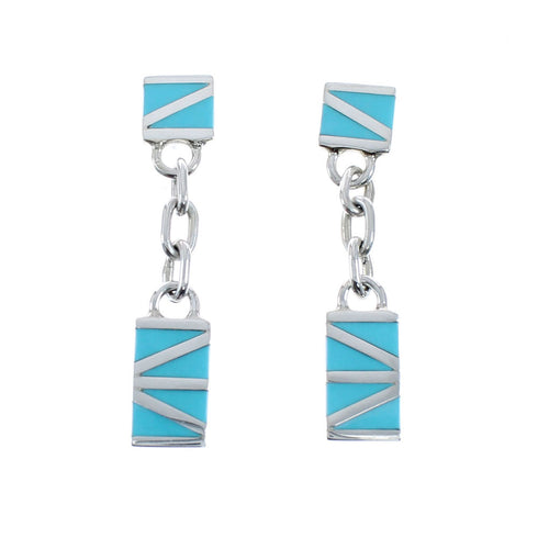 Native American Zuni Sterling Silver Turquoise Inlay Post Dangle Earrings JX128440